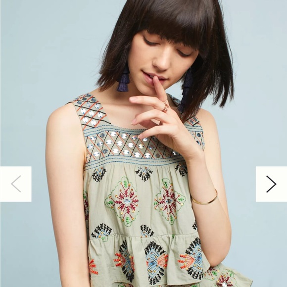 Moulinette Soeurs LIA Embellished Tank. Light Sage with Colorful Details. Size S - Picture 5 of 7